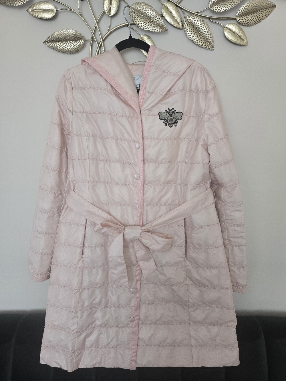 Chic Pink Quilted Coat Size M-L Hood